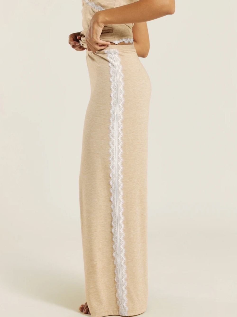 Women's Beige Lace-Trim Pajama Set - Picture 5 of 6